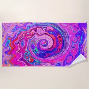 Retro Purple and Orange Abstract Groovy Swirl Beach Towel