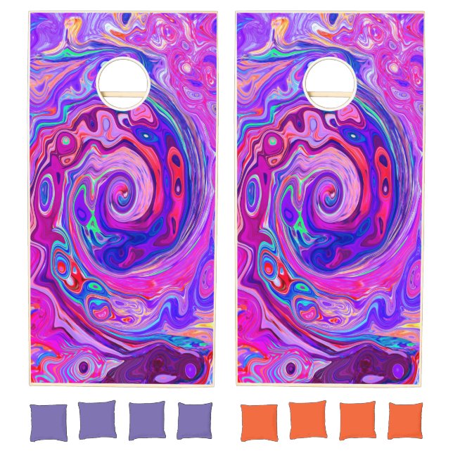 Retro Purple and Orange Abstract Groovy Swirl Cornhole Set (Set)