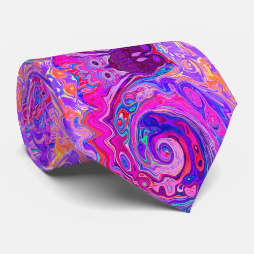Retro Purple and Orange Abstract Groovy Swirl Neck Tie