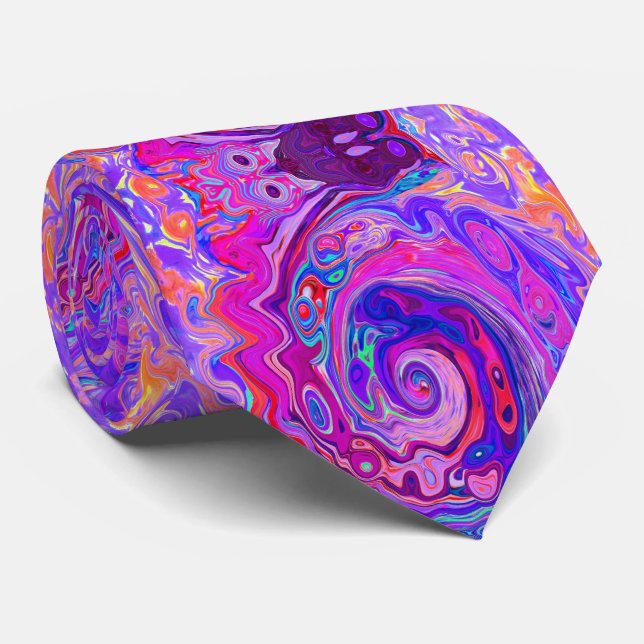 Retro Purple and Orange Abstract Groovy Swirl Neck Tie (Rolled)