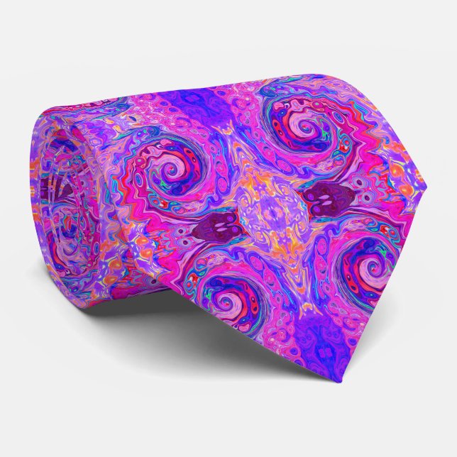 Retro Purple and Orange Abstract Groovy Swirl Neck Tie (Rolled)