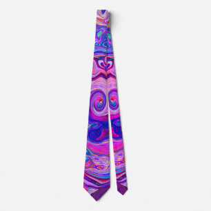 Retro Purple and Orange Abstract Groovy Swirl Neck Tie