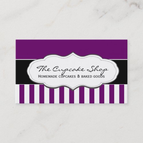 Retro Purple and White Striped Business Cards