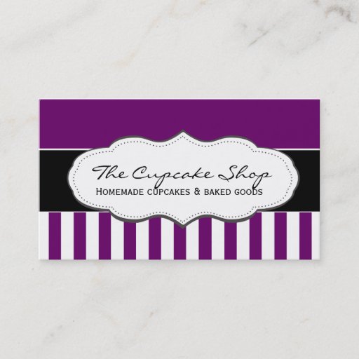 Customizable Retro Purple and White Striped Business Cards
