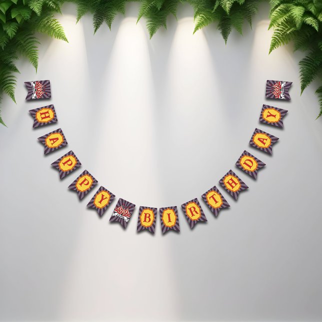 Retro Purple Big Top Cartoon Circus Happy Birthday Bunting Flags (Creator Uploaded)