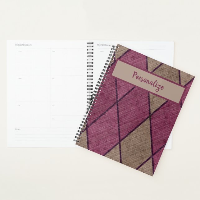 Retro Purple Black Diamond Pattern Personalized Planner (Display)