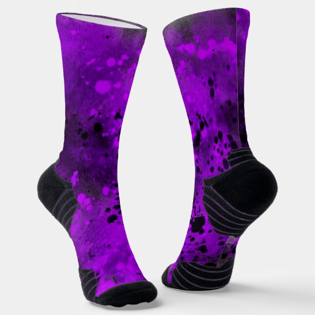 Retro Purple & Black Paint Splatter  Socks (Angled)