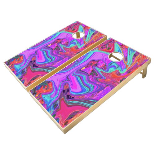 Retro Purple, Blue and Orange Abstract Liquid Art  Cornhole Set