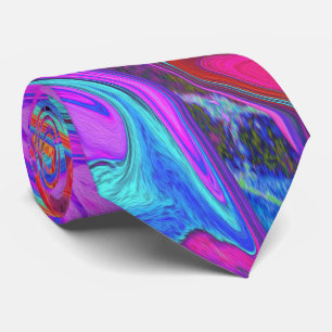 Retro Purple, Blue and Orange Abstract Liquid Art Neck Tie