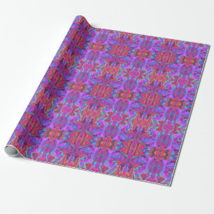 Retro Purple, Blue and Orange Abstract Liquid Art Wrapping Paper