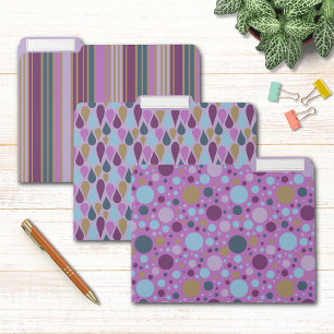Retro Purple Blue Gold Geometric Patterns File Folder
