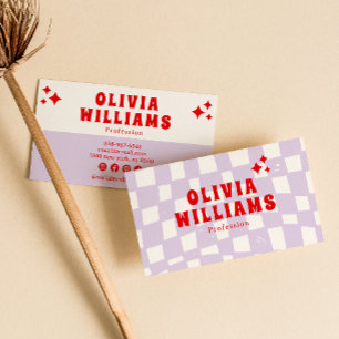 Retro Purple Bold Groovy Checkered Funky Trendy Business Card