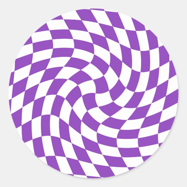 Retro Purple Check Warped Checks Checkered   Classic Round Sticker (Front)