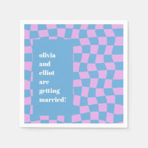 Retro Purple Checkerboard Custom Couples Shower Napkins