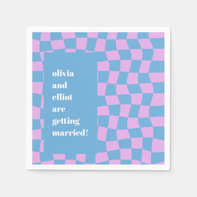 Retro Purple Checkerboard Custom Couples Shower Napkins (Front)