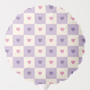 Retro Purple Checkerboard & Hearts Round Balloon