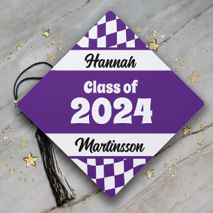 Retro Purple Checkered Class of 2024 Graduation  Cap Topper