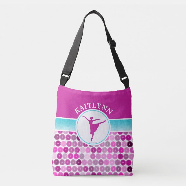 Retro Purple Circles Ballet Dancer by Golly Girls Crossbody Bag (Front)