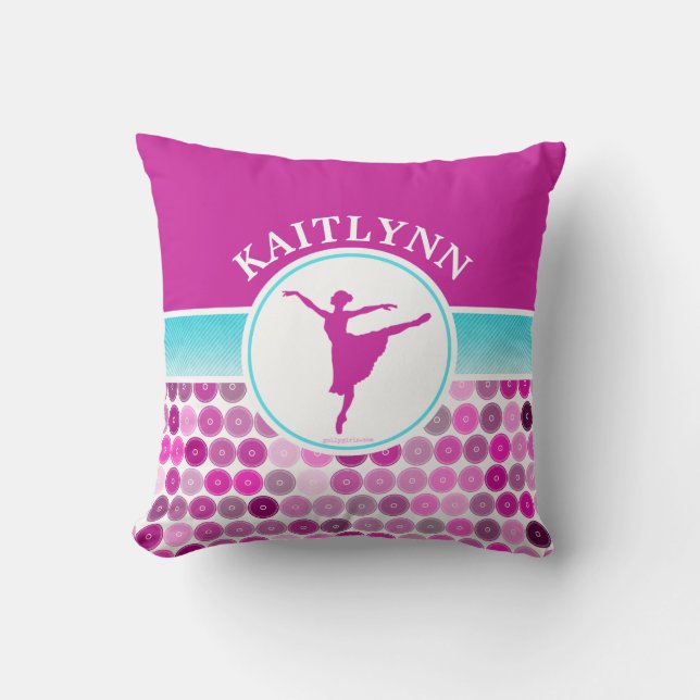 Retro Purple Circles Ballet Dancer by Golly Girls Throw Pillow (Front)