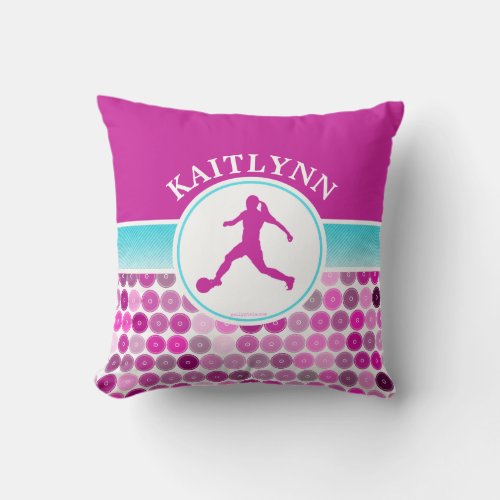 Retro Purple Circles Girls Soccer by Golly Girls Throw Pillow