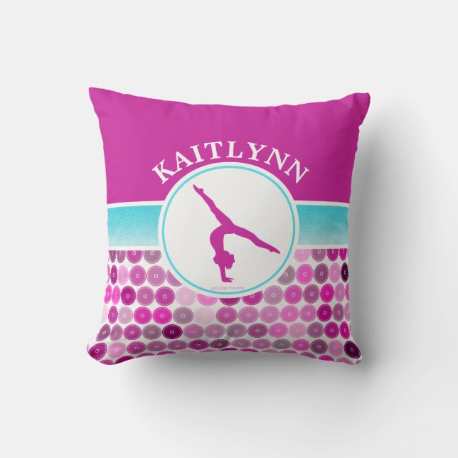 Retro Purple Circles Gymnastics by Golly Girls Throw Pillow (Front)