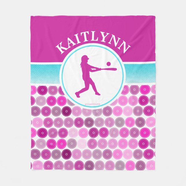 Retro Purple Circles Softball by Golly Girls Fleece Blanket (Front)