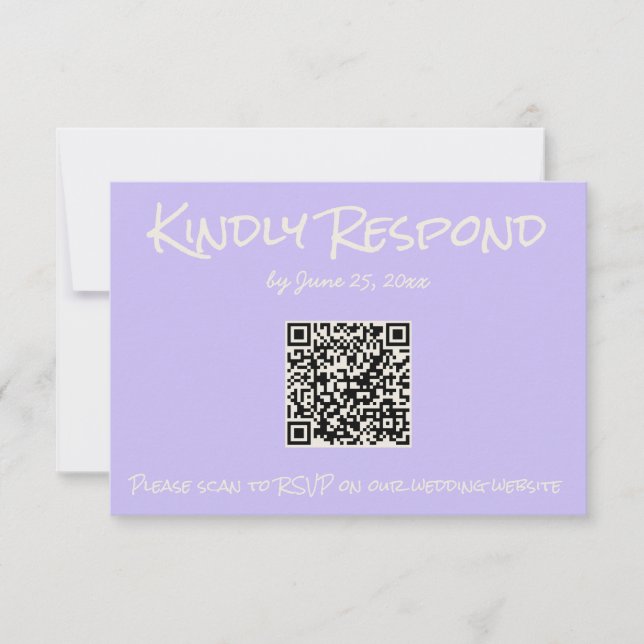 Retro Purple Colorful Pastel QR Code Wedding RSVP Card (Front)