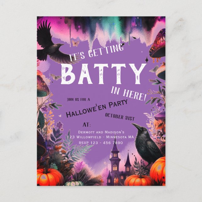 Retro Purple Crow Hallowe'en Party   Postcard (Front)