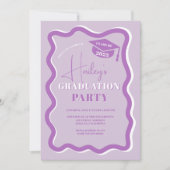 Retro purple curve squiggle wavy graduation invitation (Front)
