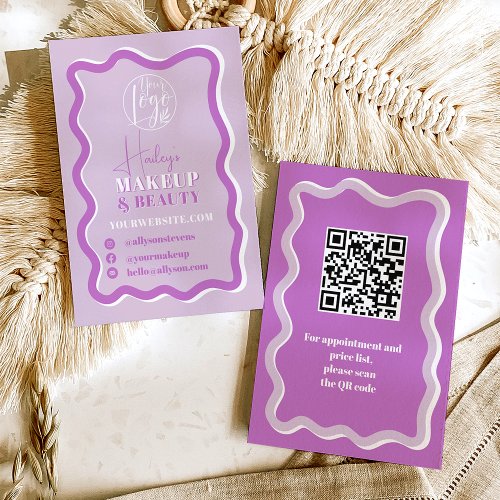 Retro purple curve squiggle wavy makeup beauty business card