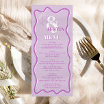 Retro purple curve squiggle wavy wedding menu<br><div class="desc">A cool bold wedding menu with custom names with a hand written calligraphy and serif font,  2 names ,  two styles with Retro boho purple lavender curve squiggle wavy wedding. All the text,  names and background colors are customizable for you to mix and match your wedding suite.</div>