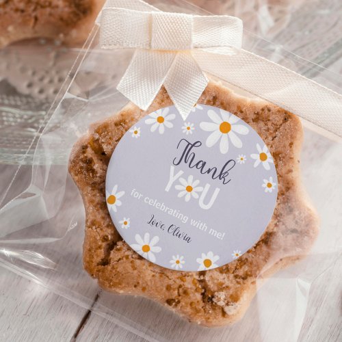 Retro Purple Daisy 1st Birthday Thank You Tags