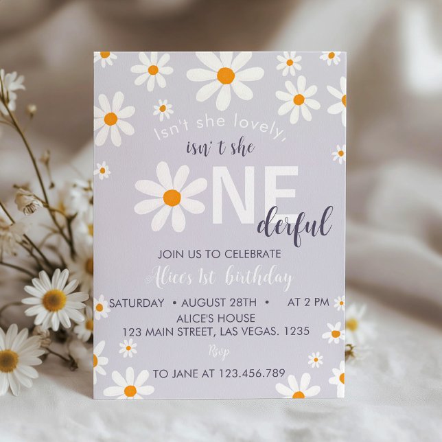 Retro Purple Daisy First Birthday Party Invitation (Creator Uploaded)