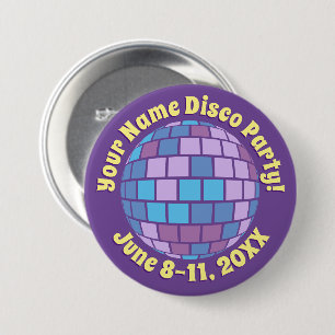 Retro Purple Disco Ball PERSONALIZED Button