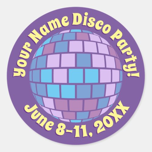 Retro Purple Disco Ball PERSONALIZED Classic Round Sticker