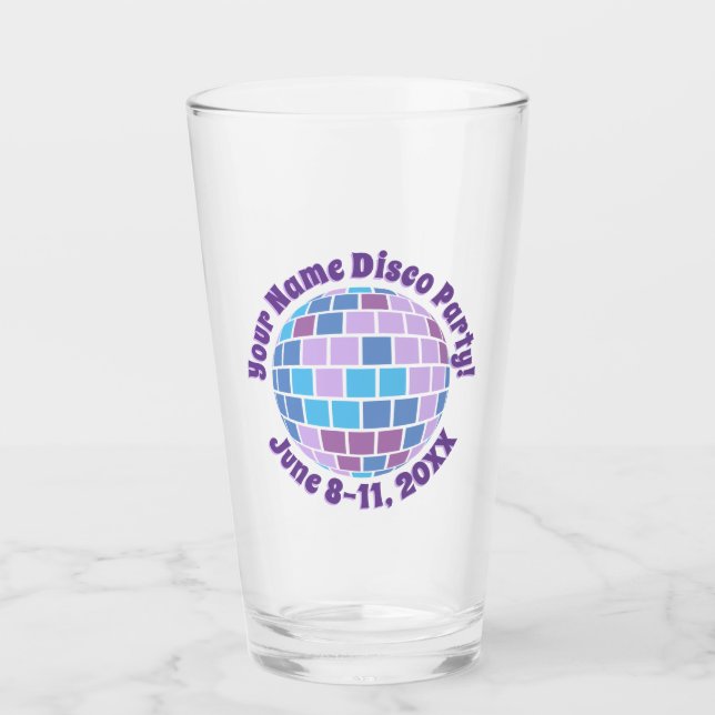 Retro Purple Disco Ball PERSONALIZED Glass (Front)