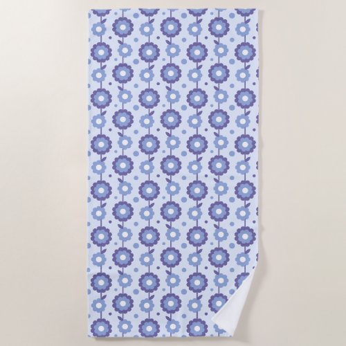 Retro purple floral design beach towel