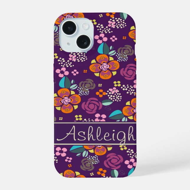 Retro Purple Floral Pattern Iphone Case (Back)