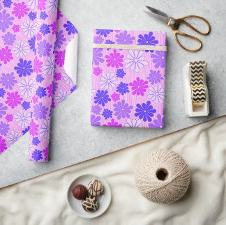 Retro Purple Flower Power Wrapping Paper