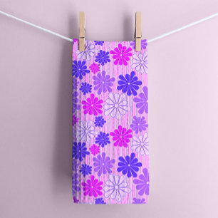 Retro Purple Flowers Kitchen Towel