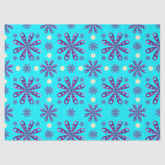 Retro Purple Flowers on Blue Background Tissue Paper