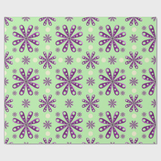 Retro Purple Flowers on Green Background Wrapping Paper