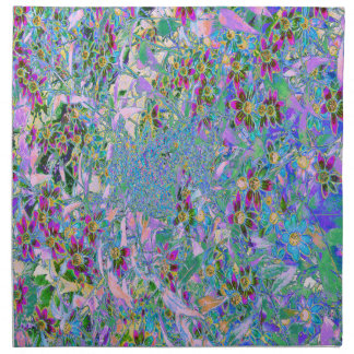 Retro Purple, Green and Blue Wildflowers on Pink Cloth Napkin