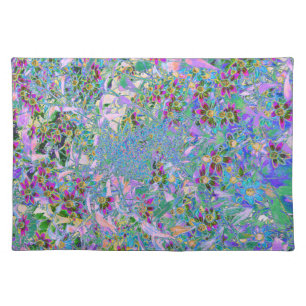 Retro Purple, Green and Blue Wildflowers on Pink Cloth Placemat