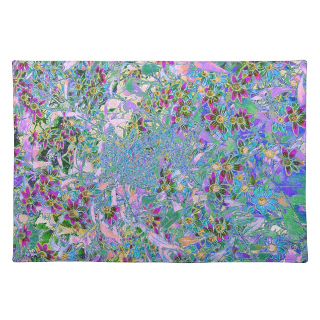 Retro Purple, Green and Blue Wildflowers on Pink Cloth Placemat (Front)