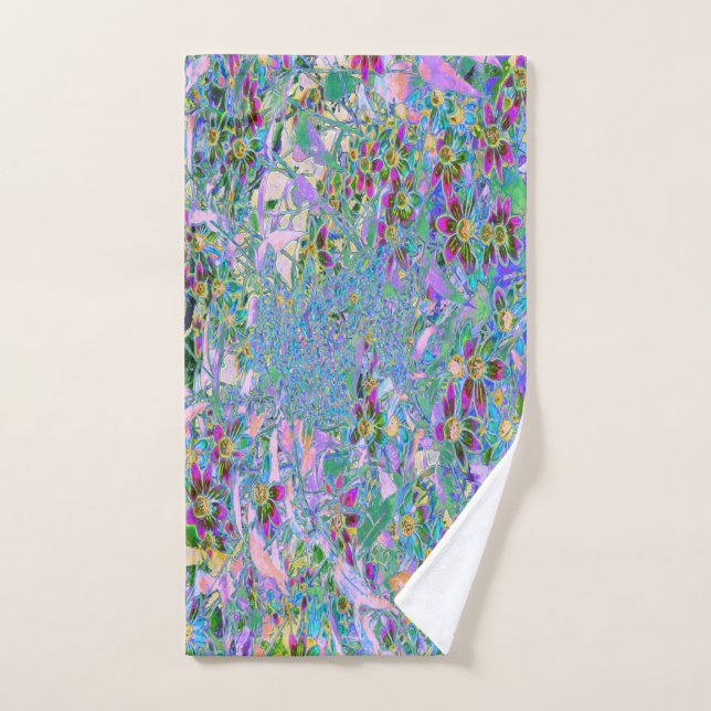 Retro Purple, Green and Blue Wildflowers on Pink Hand Towel (Hand Towel)