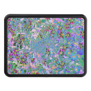 Retro Purple, Green and Blue Wildflowers on Pink Hitch Cover