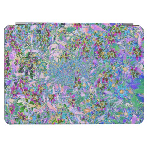 Retro Purple Green and Blue Wildflowers on Pink iPad Air Cover