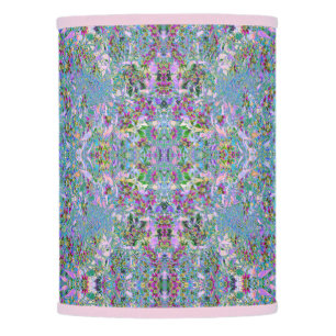Retro Purple, Green and Blue Wildflowers on Pink Lamp Shade