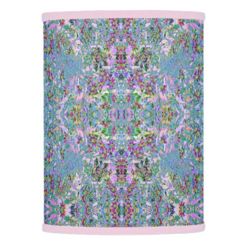 Retro Purple Green and Blue Wildflowers on Pink Lamp Shade